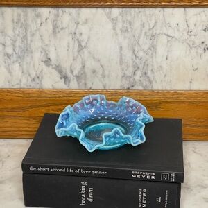 Rare Fenton Blue Opalescent Glass Hobnail Candy Dish